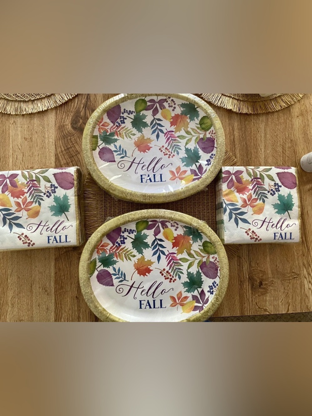 Thanksgiving Paper Plates & Napkins Hello Fall Autumn Leaves